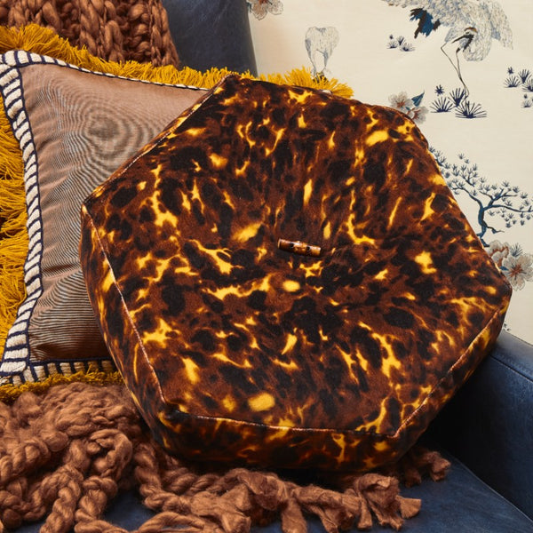 Hexagon Velvet Cushion - Lonesome George in Walnut