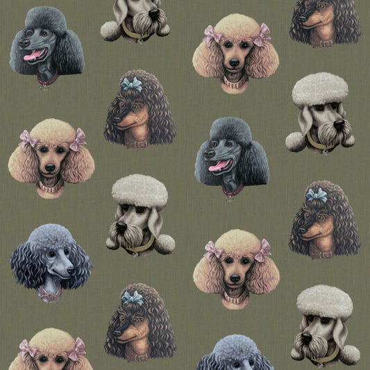 Poodle Parlour in Moss - Wallpaper